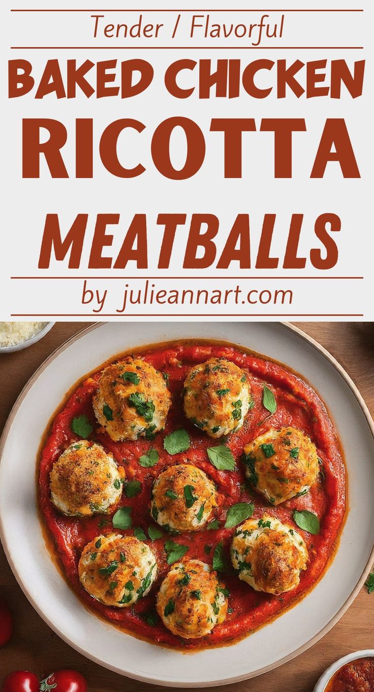 baked chicken ricotta meatballs on a white plate