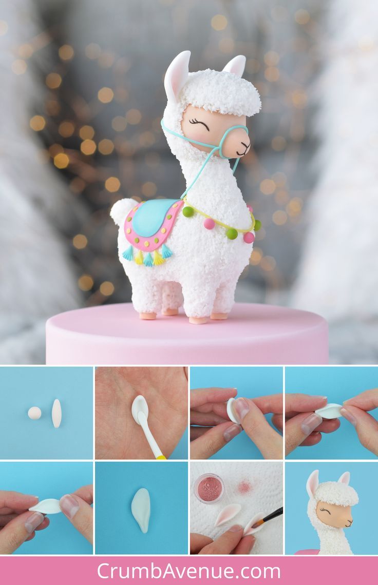 a collage of photos showing how to make a llama cake topper