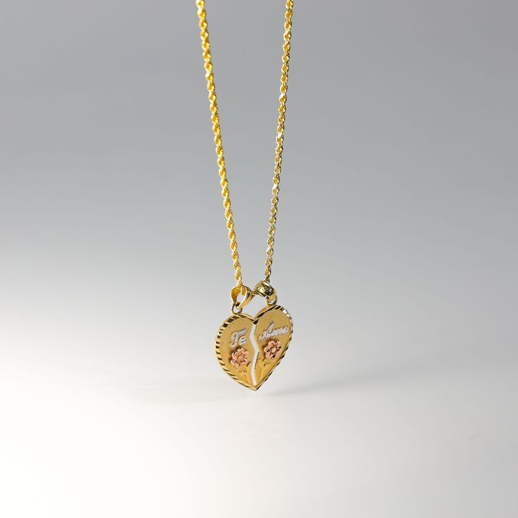 *The pendant COMES WITH the chain if you select one of our chain options Share a tangible piece of your heart to the person who deserves your love. We believe love comes in many forms. So with over 30 years of experience in the jewelry making industry, we created a nice little heart pendant you will love to wear as a sign of your love towards your significant other. This 14K solid gold Te Amo pendant is the perfect wedding, anniversary, or birthday gift. Select from the variety of designs and pi Vintage Gold Necklace For Mom, Wedding Double Heart Charms Necklaces, Pendant Necklace For Anniversary, Valentine's Day, Pendant Necklace For Anniversary And Valentine's Day, Wedding Double Heart Charms Necklace, Anniversary Valentine's Day Necklace, Double Heart Birthstone Necklaces For Anniversary Gift, Double Heart Birthstone Necklace For Anniversary, Engraved Double Heart Necklace For Anniversary