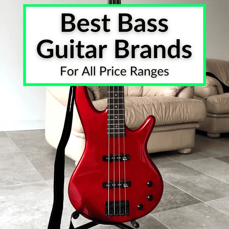 a red bass guitar with the words best bass guitar brands for all price ranges on it