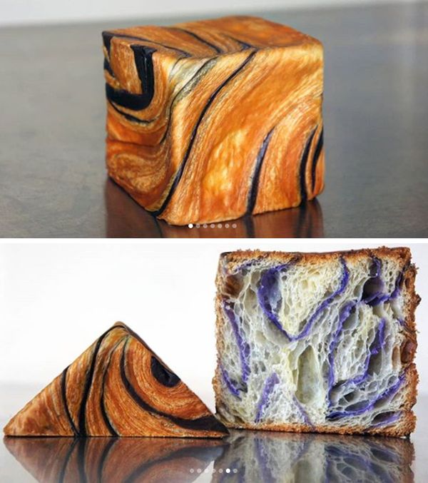 two different views of a piece of bread