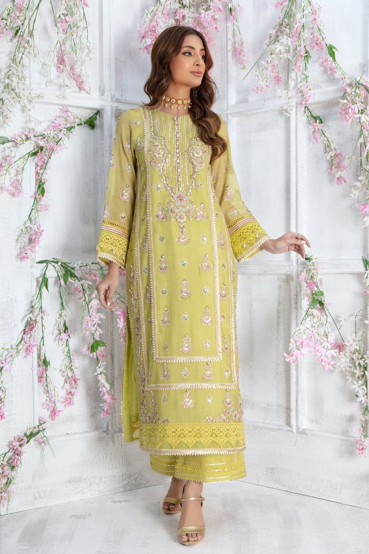 Florence Festive Cotton Silk Palazzo Set With Chikankari Embroidery, Long Sleeve Cotton Silk Palazzo Set With Dabka Work, Festive Cotton Silk Palazzo Set With Mirror Work, Eid Cotton Silk Kurta With Mirror Work, Long Sleeve Organza Salwar Kameez With Mirror Work, Festive Pista Green Palazzo Set With Dabka Details, Semi-stitched Cotton Silk Palazzo Set With Mirror Work, Unstitched Cotton Silk Palazzo Set With Mirror Work, Eid Festive Kurta With Mirror Work