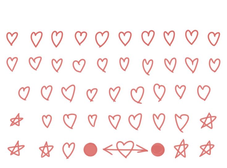 hearts and arrows are drawn in red on a white background