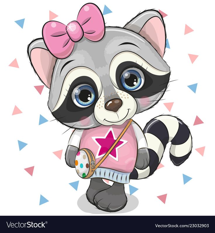 a cartoon raccoon with a pink bow holding a thermometer in her hand