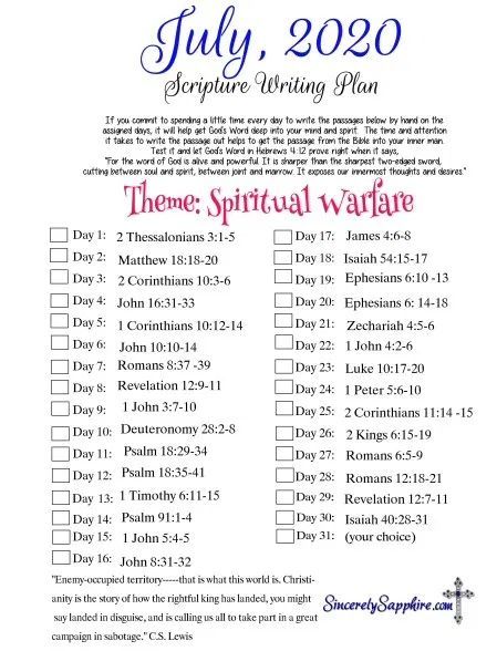 the june 2011 bible writing plan is shown in blue and white with pink flowers on it