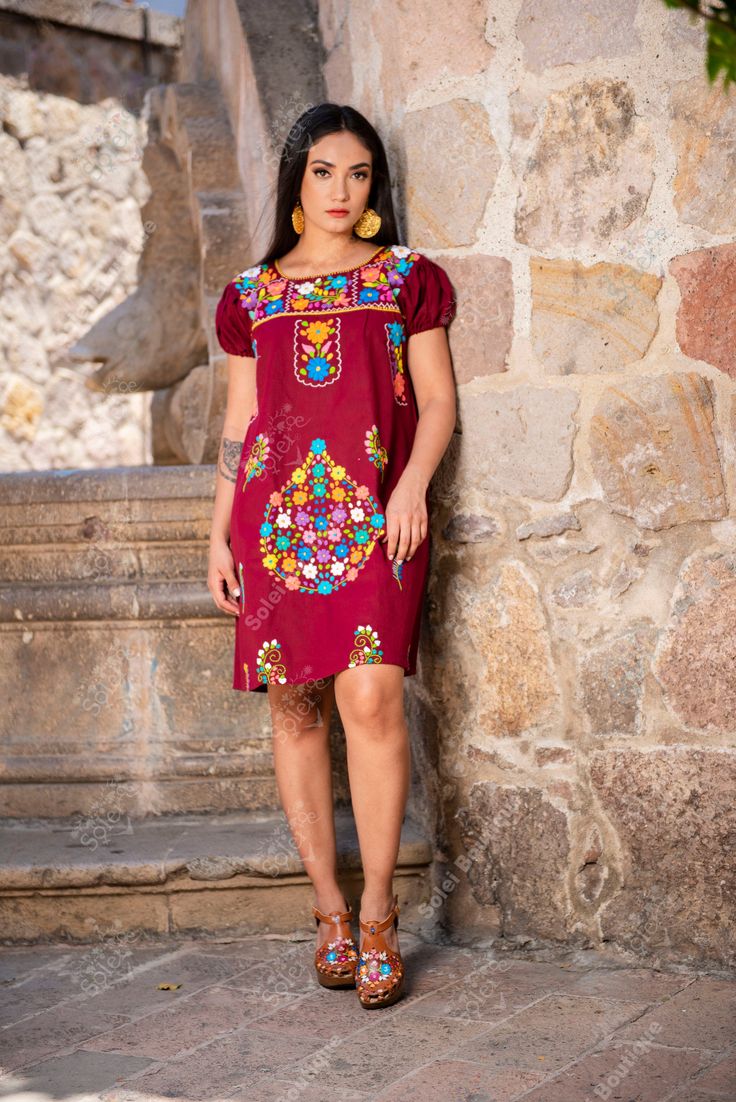 This Beautiful Floral embroidered Dress is the perfect dress to add to your wardrobe. -Its cute enough to dress up for a party or even just wear it to a picnic. -It's lightweight, handmade and hand embroidered by Mexican Artisans in Puebla, Mexico. Traditional Summer Dress With Embroidered Sleeves, Traditional Floral Embroidered Short Sleeve Dress, Embroidered Cotton Mini Dresses, Traditional Short Sleeve Dress With Floral Embroidery, Embroidered Knee-length Mini Dress, Traditional Short Sleeve Dress With Intricate Embroidery, Bohemian Fitted Dress With Embroidered Sleeves, Knee-length Cotton Dress With Floral Embroidery, Fitted Bohemian Dress With Embroidered Sleeves