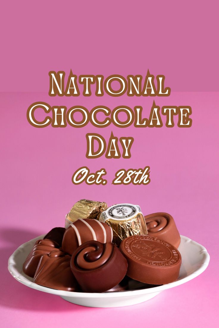 a plate full of chocolates with the words national chocolate day on it