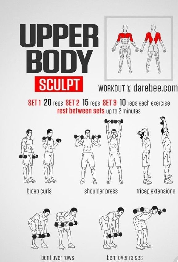 the upper body sculpt workout poster shows how to do it with dumbs