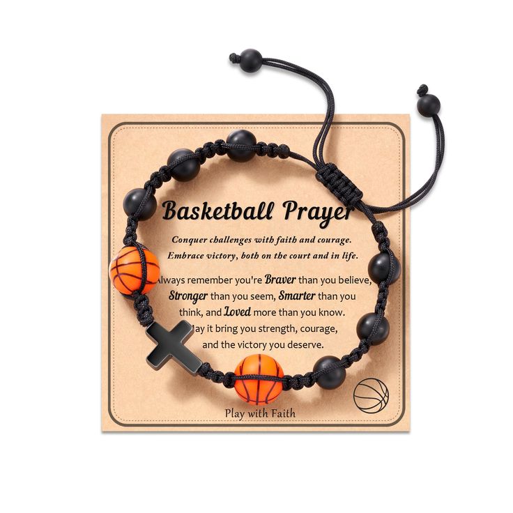 basketball prayer bracelet with an orange ball and cross