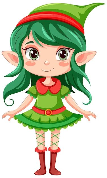 a cute green elf standing with her hands in her pockets