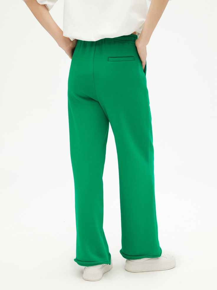 Details: Energetic positive green wide leg sweatpants Elasticized waistband with white drawstring Faroese rubber label design Natural rolled hems on the legs for a casual look Materials & Care: Cotton 100% Hand wash | Dry clean Do not bleach Size & Fit: Model is 5'7", Bust 32, Waist 24, Hips 35, wearing a size S Item #: IM3PA26 Green Sweatpants For Loungewear, Green Athleisure Sweatpants, Green Sporty Straight Leg Sweatpants, Green Straight Leg Sporty Sweatpants, Sporty Green Straight Leg Sweatpants, Green Wide Leg Athleisure Sweatpants, Green Wide Leg Pants With Elastic Waistband, Green Wide Leg Sweatpants For Athleisure, Casual Green Wide Leg Pants For Loungewear