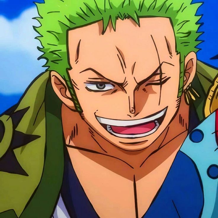 an anime character with green hair and blue eyes, smiling at the camera as he looks to his left