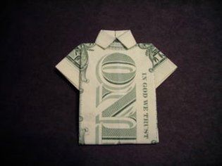 an origami shirt made out of one dollar bill