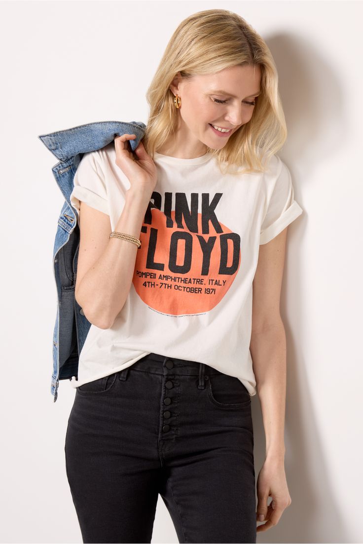 Top off your tee collection with this Pink Floyd shirt by Retro Brand Black Label. Crafted in soft cotton for a vintage feel, this crewneck tee is designed with a relaxed fit, cropped raw hem, and a Live at Pompeii graphic at the front. Note: For a true vintage feel, the fabric for this garment is dyed and finished with a unique process, which may result in variations of saturation and color. Crochet Trim Top, Pink Floyd Shirt, Pink Floyd T Shirt, Retro Brand, Outfit Formulas, Brand Style Guide, Pompeii, Fall Shopping, Tee Dress