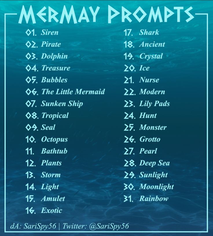 a poster with the names of mermaids and their names in white on a blue background