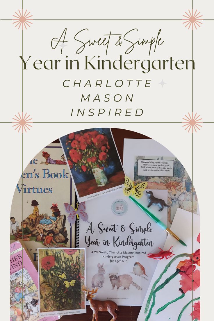 the front cover of a book with many pictures on it and text that reads, a sweet simple year in kindergartn charlotte inspired