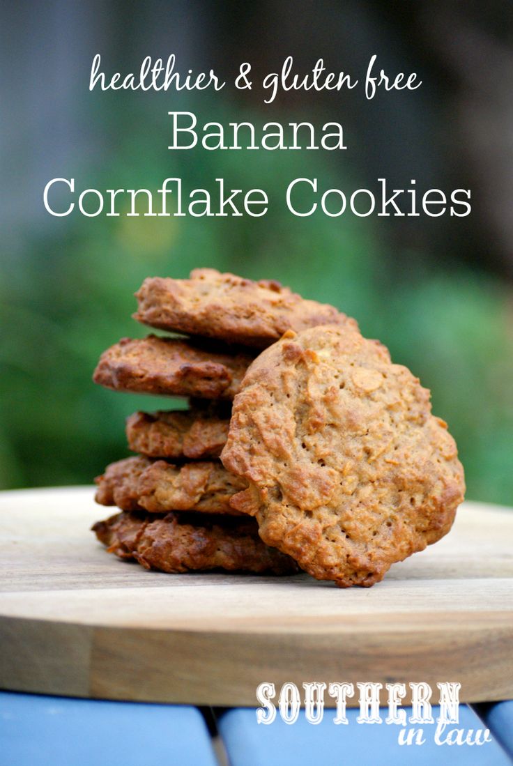 cookies stacked on top of each other with the words health and gluen free banana cornflake cookies