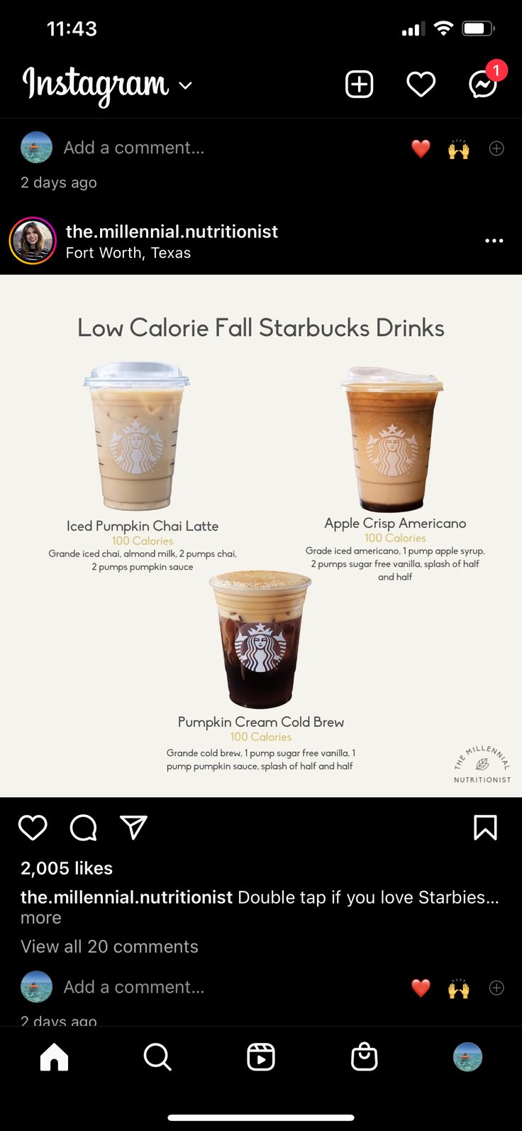 an iphone screen showing the menu for starbucks's coffee drinks