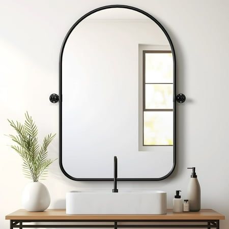 a bathroom with a sink, mirror and plant