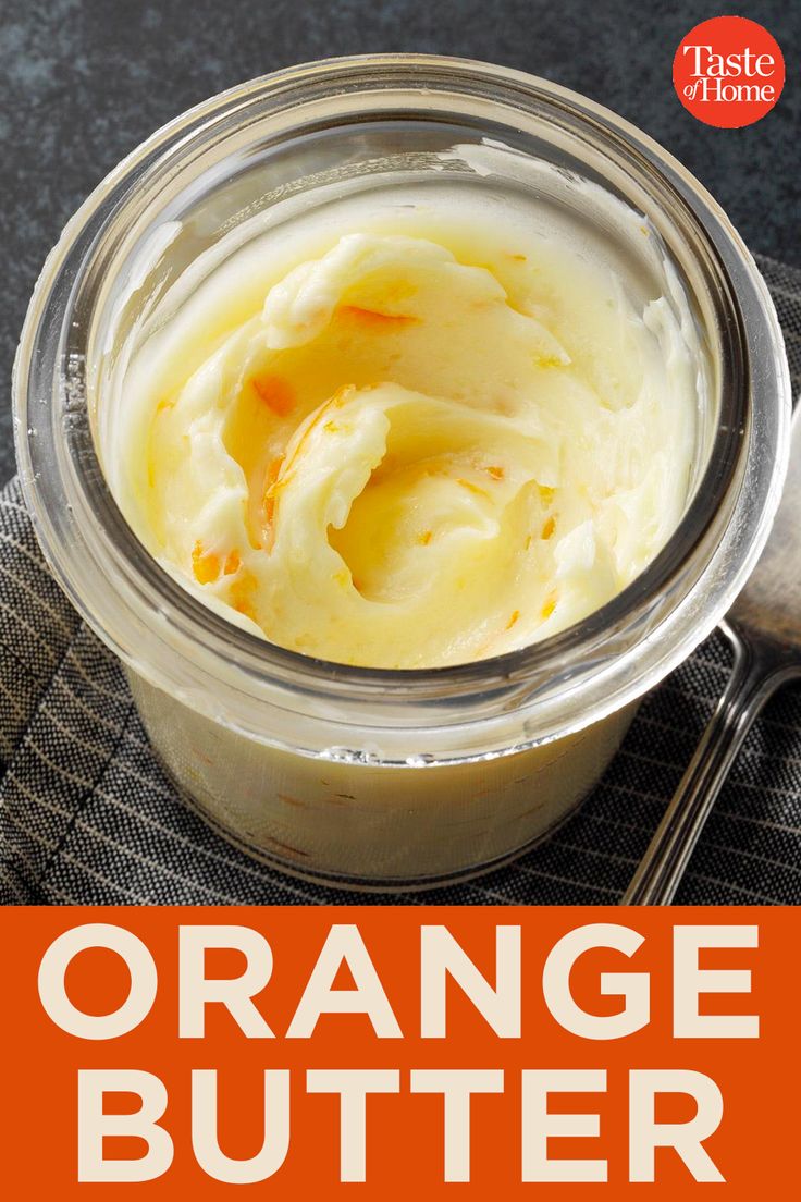 an orange butter in a glass jar with a spoon on the side and text overlay