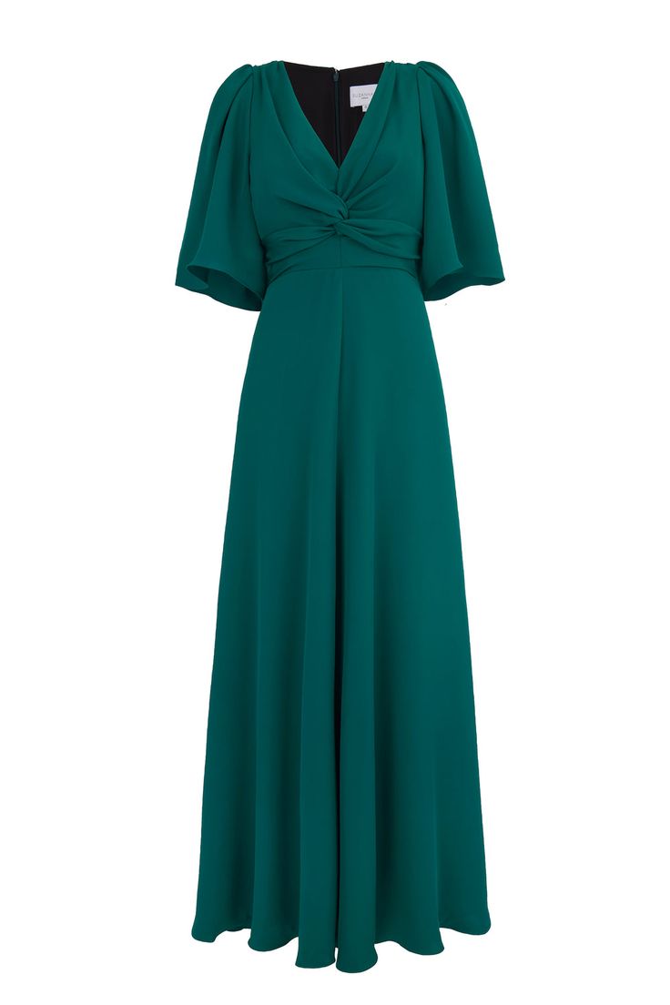 Suzannah London | Phoenix Gown | Jade Silk Crepe Pre-draped Green Evening Dress, Green Ruched Floor-length Evening Dress, Green Ruched Maxi Dress For Gala, Green Pre-draped Evening Gown, Green Ruched Evening Maxi Dress, Green Maxi Dress With Draped Sleeves, Green Pre-draped Maxi Dress, Green Pre-draped Evening Dress With Fitted Bodice, Pre-draped Green Evening Dress With Fitted Bodice