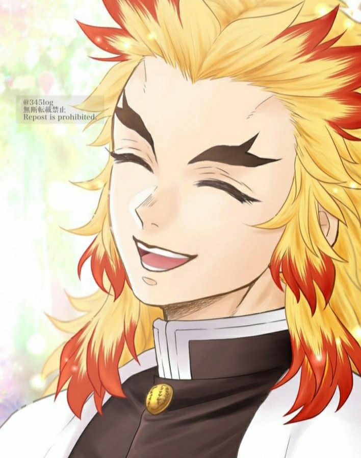 an anime character with blonde hair and red eyes looking to his left, smiling at the camera