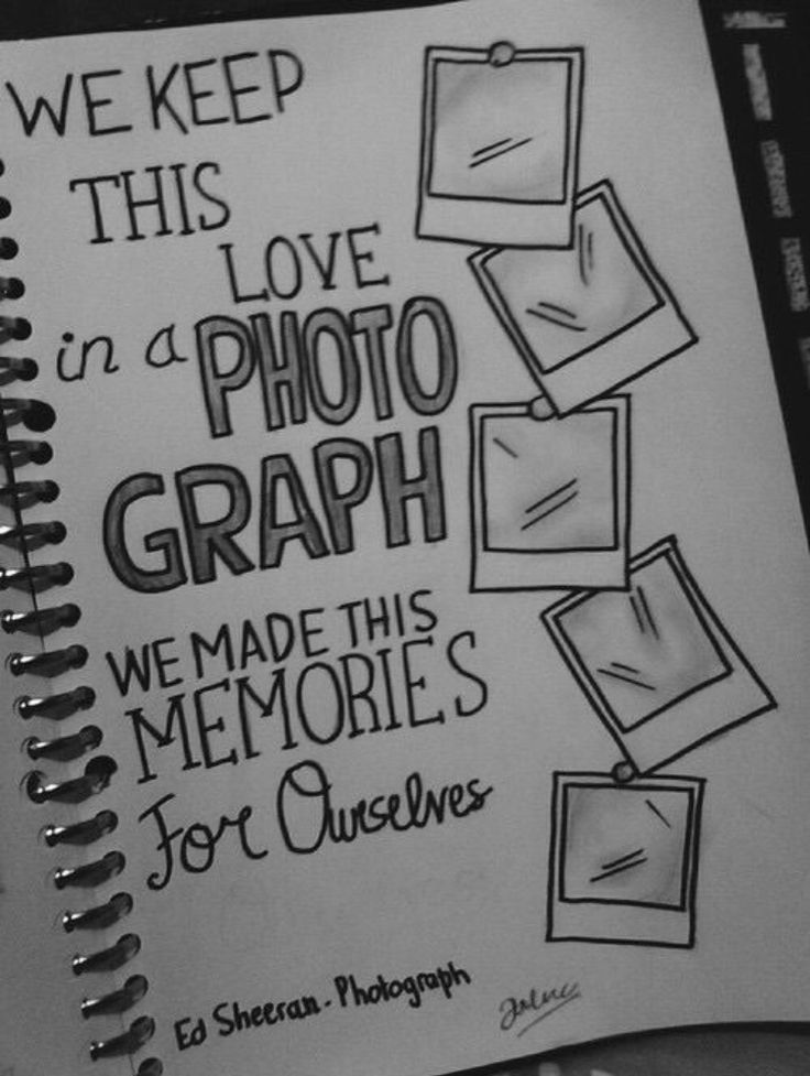 a spiral notebook with writing on it and some pictures in the pages that say we keep this love for a photo graph