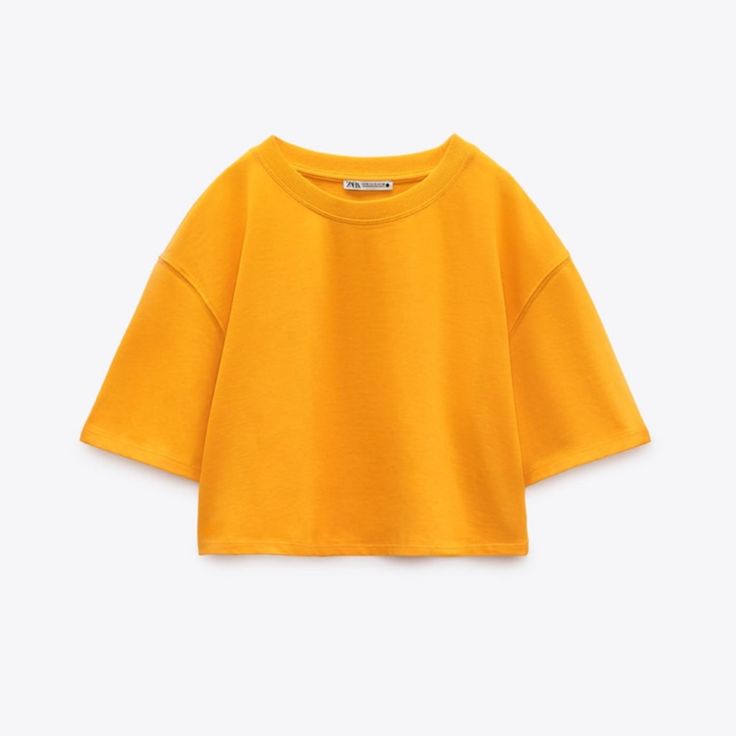 Brand New With Tags, In Orange Fast Shipping! Plain Yellow Top For Spring, Plain Cotton Crop Top For Spring, Simple Cropped Tops For Spring, Basic Yellow Fall Tops, Basic Yellow Tops For Fall, Basic Plain Crop Top For Spring, Zara Solid Color T-shirt For Spring, Zara T-shirt For Spring, Zara Spring Tops