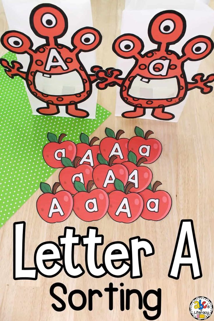 an apple themed letter a sorting game for kids