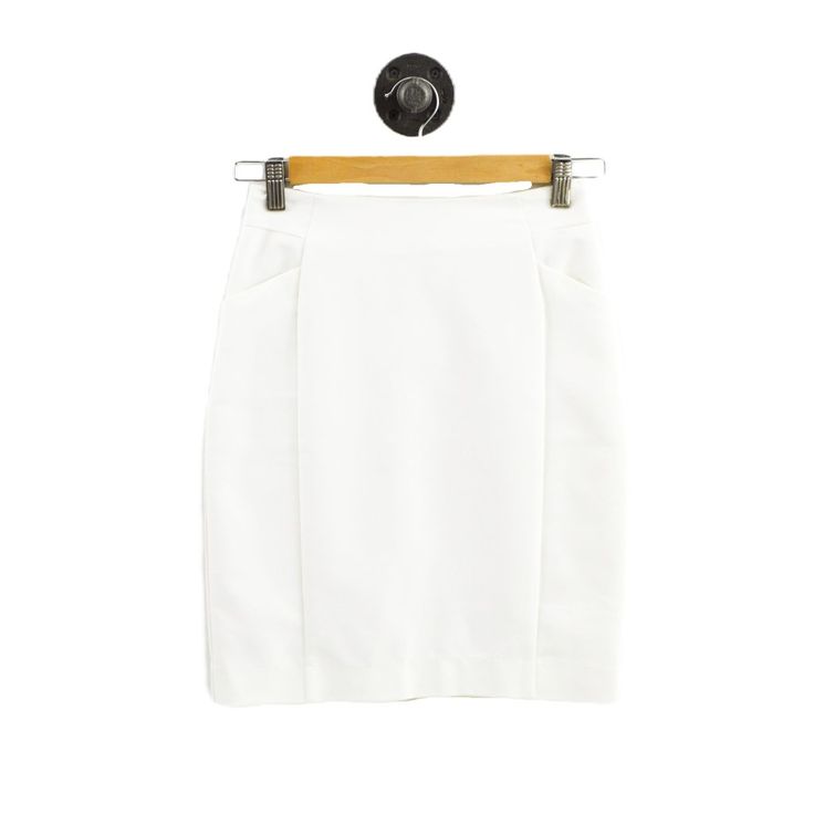 Pockets. Condition: Nwt. Measurements: 12'' Waist, 16'' Hips, 19'' Length. Fabric: 62% Cotton/ 33% Polyester/ 5% Elastane. Lining: 100% Polyester. Size 2. Ret. $24.95- High-waisted White Office Skirt, White High-waisted Office Skirt, White High Waist Office Skirt, High Waist White Office Skirt, Stretch White Skirt For Office, White Stretch Skirt For Office, White Spring Office Pencil Skirt, White Pencil Skirt For Spring Office Wear, White Spring Pencil Skirt For Office