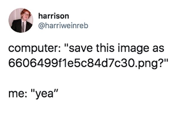 a tweet with the caption that says,'computer save this image as 66