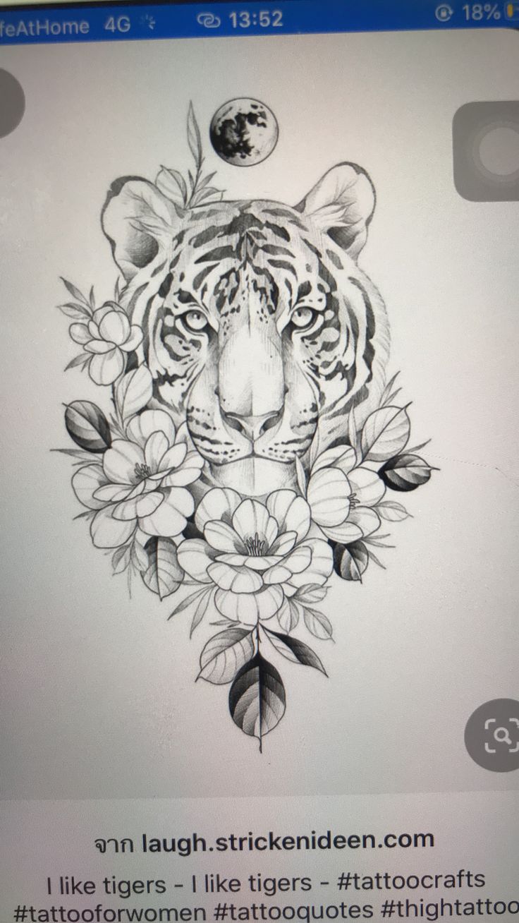 an image of a tiger with flowers on it