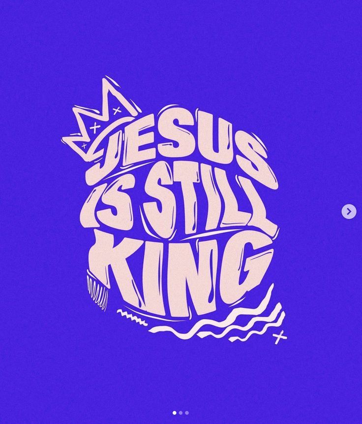 the words jesus is still king written in white on a purple background with a crown