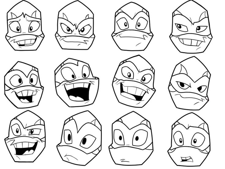 the different faces of angry birds and other cartoon character heads, drawn in black and white