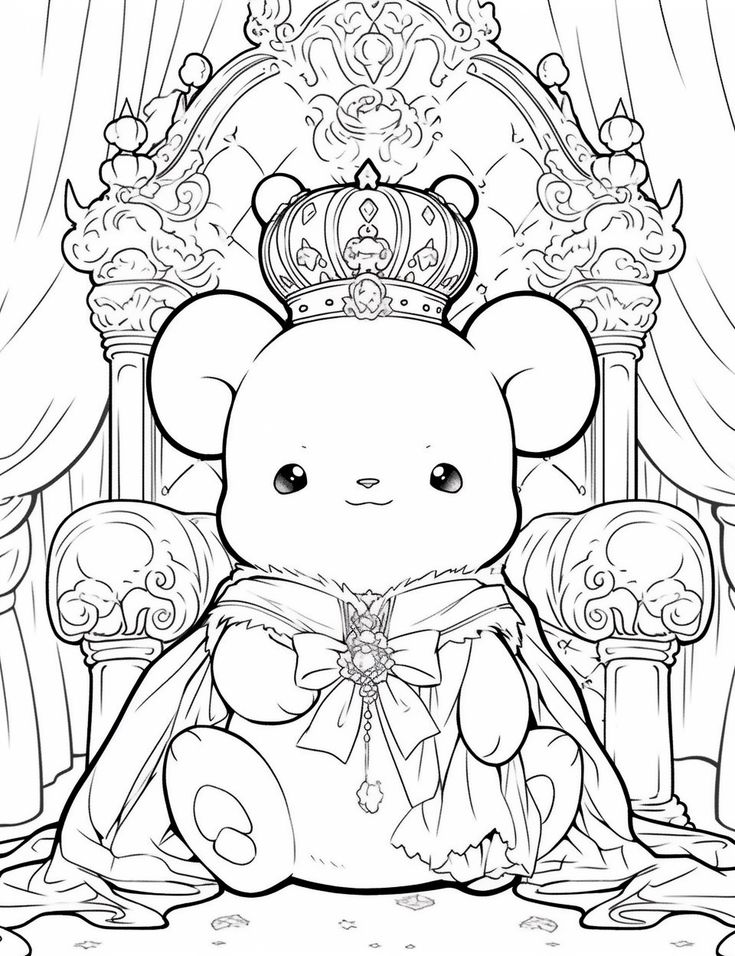 a teddy bear sitting on top of a throne