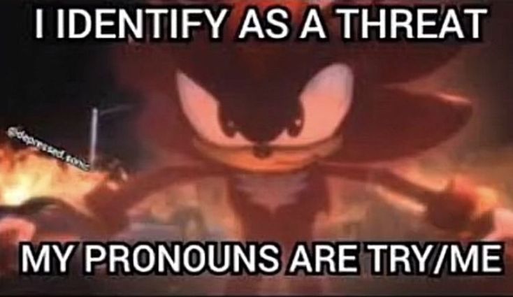 an angry cat saying i identify as a threat to my pronouns are tryme