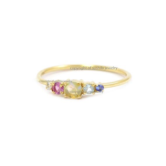 Solid 14k Yellow Gold Genuine Opal/Blue Topaz /Blue Sapphire /Ruby /Multi stone Band Ring Handmade D Fine Jewelry Topaz Birthstone Gemstones, Yellow Gold Topaz Ring With Gemstone Accents, Yellow Gold Multi-stone Gemstones In Sterling Silver, Dainty 14k Gold Multi-stone Jewelry, 14k Gold Multi-stone Round Gemstones, 14k Yellow Gold Opal Ring With Gemstone Accents, Multi-stone 14k Yellow Gold Birthstone Ring, Multi-stone Yellow Gold Birthstone Ring In 14k, 14k Yellow Gold Multi-stone Birthstone Ring