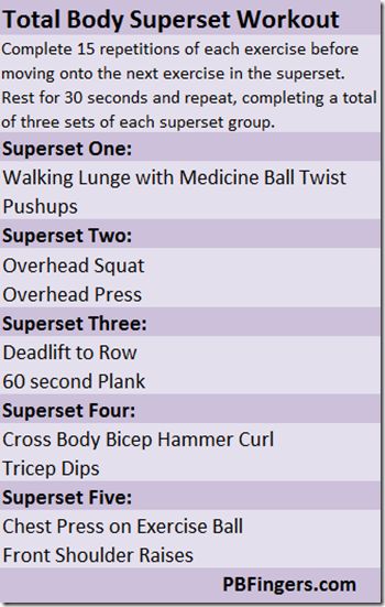 an iphone screen with the text total body superset workout and instructions to use it