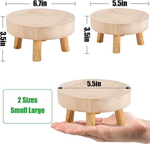 three sizes of small wooden stools are shown