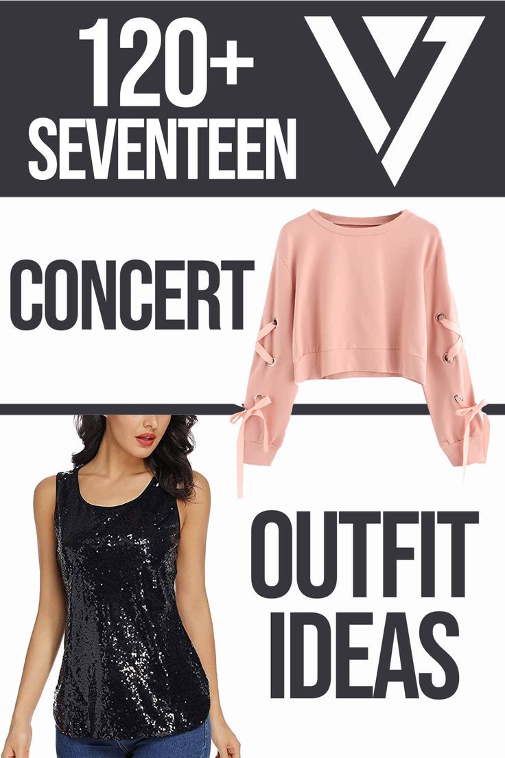 a woman is standing in front of a sign with the words, concert outfit ideas