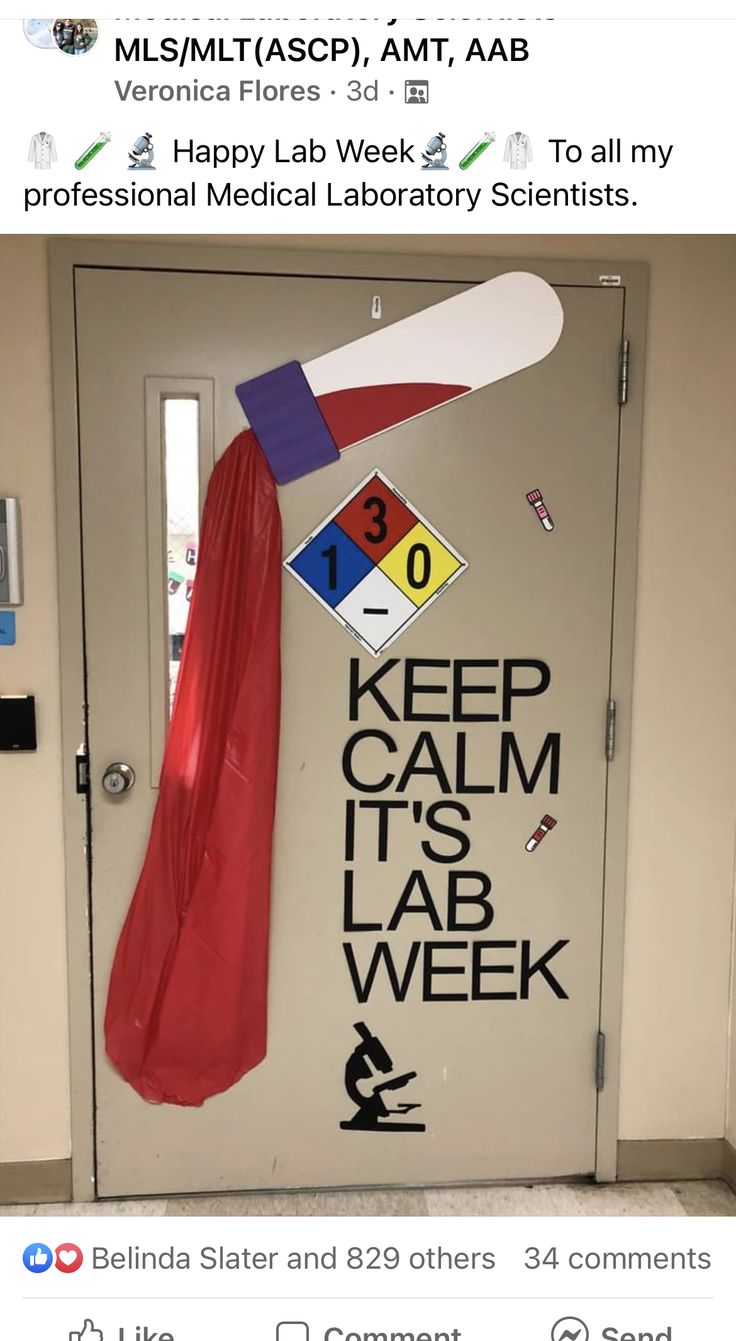 an image of a door with the words keep calm it's lab week on it