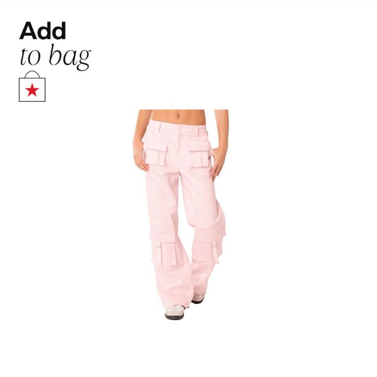 in stock Pink High-waist Cargo Jeans With Pockets, Pink Casual Parachute Pants With Multiple Pockets, Pink High Waist Cargo Jeans, Casual Pink Cargo Jeans With Multiple Pockets, Trendy Pink Parachute Pants, Trendy Pink Parachute Pants For Streetwear, High Waist Pink Cargo Jeans With Side Pockets, Pink Parachute Pants With Cargo Pockets For Streetwear, Trendy Pink Parachute Pants For Spring