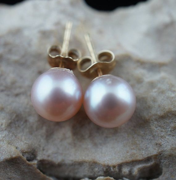 Bolt Stud Earrings 14k Solid Gold  with Wild natural pink Pearl  Freshwater mother Fashion Earrings Classic Pink Pearl Earrings For Wedding, Classic Pink Akoya Pearl Jewelry, Classic Pink Pearl Wedding Earrings, Pink Pearl Earrings For Anniversary, Classic Pink Earrings For Anniversary, Pink Round Pearl Earrings For Pierced Ears, Classic Round Earrings For Mother's Day, Classic Pink Pearl Drop Earrings, Classic Pink Pearl Drop Jewelry