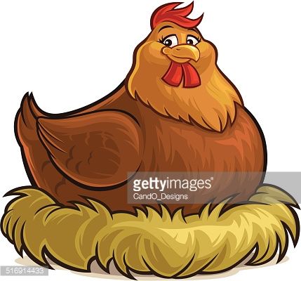 a brown chicken sitting on top of a pile of hay with its head in the nest