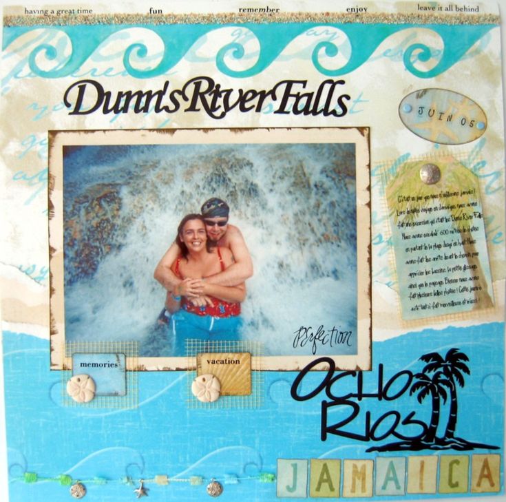 a scrapbook page with an image of a man and woman in the water