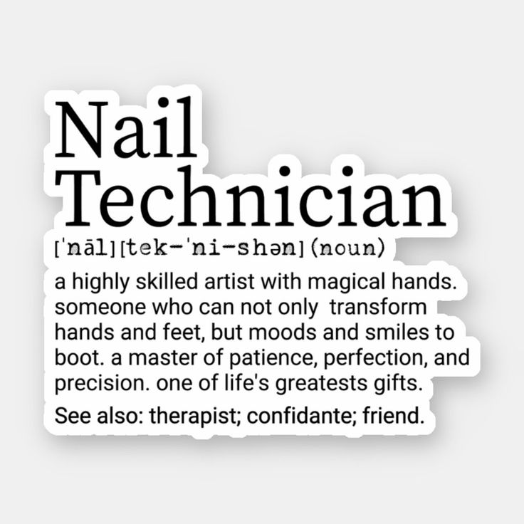 the words nail technician are written in black and white on a light gray background with some type of text below it