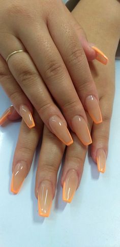 Pastel Orange Nails, Uñas Color Nude, Orange Nail, Romantic Nails, Fancy Nails Designs, Classy Acrylic Nails, Pretty Nail Art Designs, Long Acrylic Nails Coffin, Acrylic Nails Coffin Pink