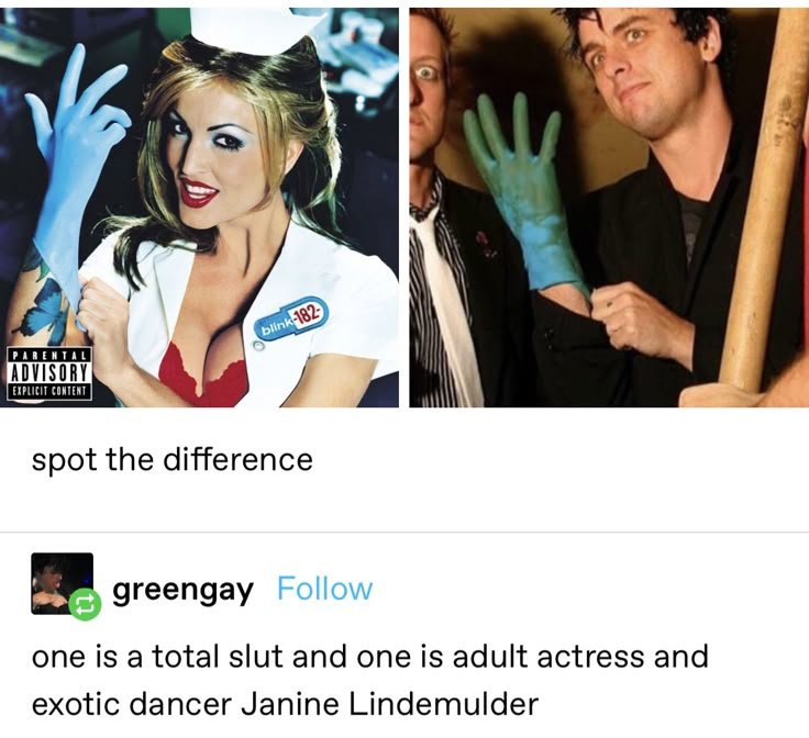 two photos one with the caption'spot the reference'and the other has an image of a woman holding a baseball bat