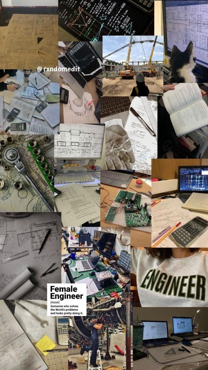 a collage of photos with various electronic equipment and papers all over the place in front of them