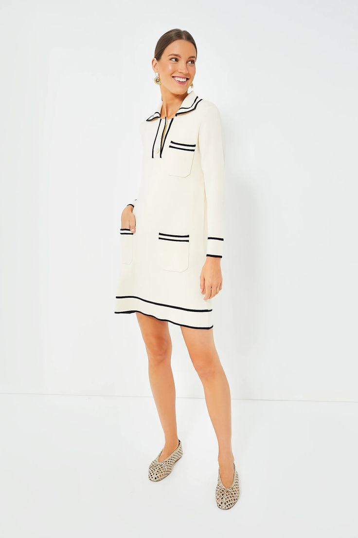 Cream Eleonora Dress | Tuckernuck Elegant Daywear Dress With Striped Collar, Elegant Dresses With Striped Collar For Daywear, White Collared Shirt Dress For Work, Classic White Shirt Dress For Work, Collared Neckline Shirt Dress For Work, Fitted Collared Shirt Dress For Work, Elegant White Shirt Dress With Placket, Collared Shirt Dress With Placket For Work, Classic Workwear Dress With Striped Collar